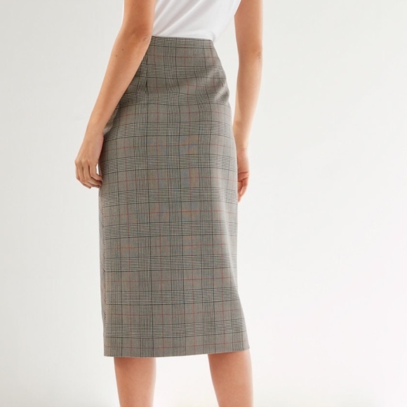 Babaton Billy Skirt Plaid Button Front Asymmetrical Grey Size 4 - Picture 2 of 6